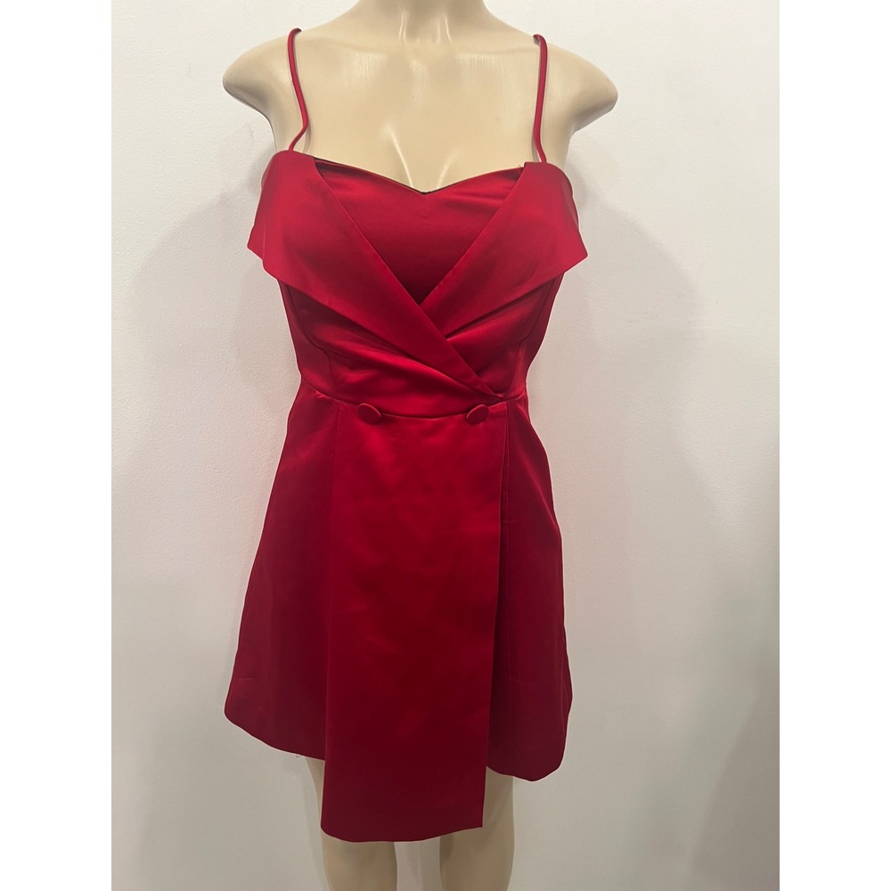 Zara Basics Dress Women Size XS Red Tuxedo Satin Party Festive Crimson Red NEW